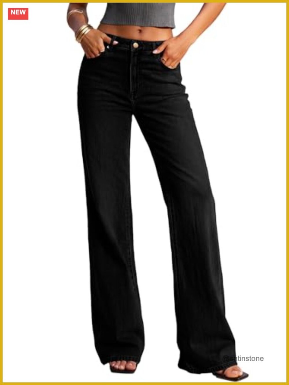 High Waisted Wide Leg Stretch Jeans, Denim Pants 5-Pocket Women's